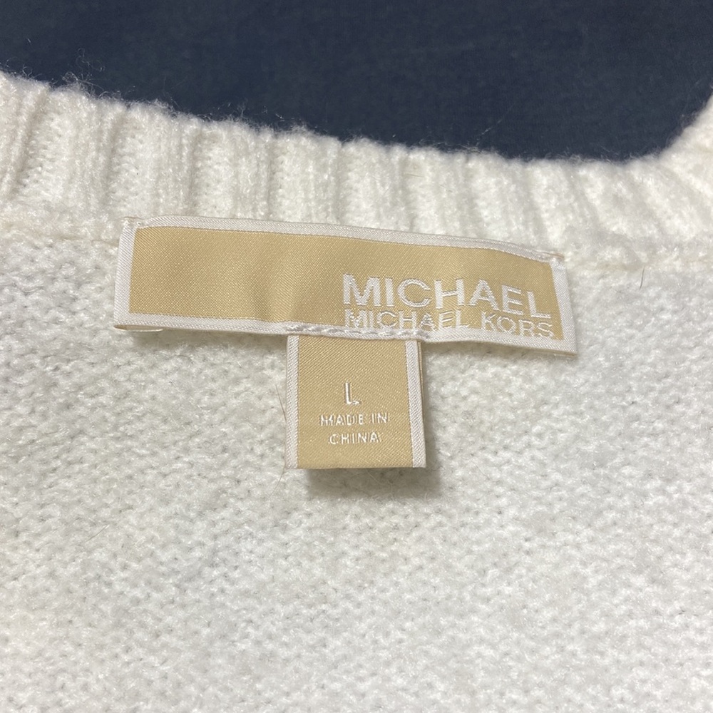 Michael KORS Cold Shoulder Sweater. Cream Color. Size Large. HI-LO Hem. - Picture 2 of 9